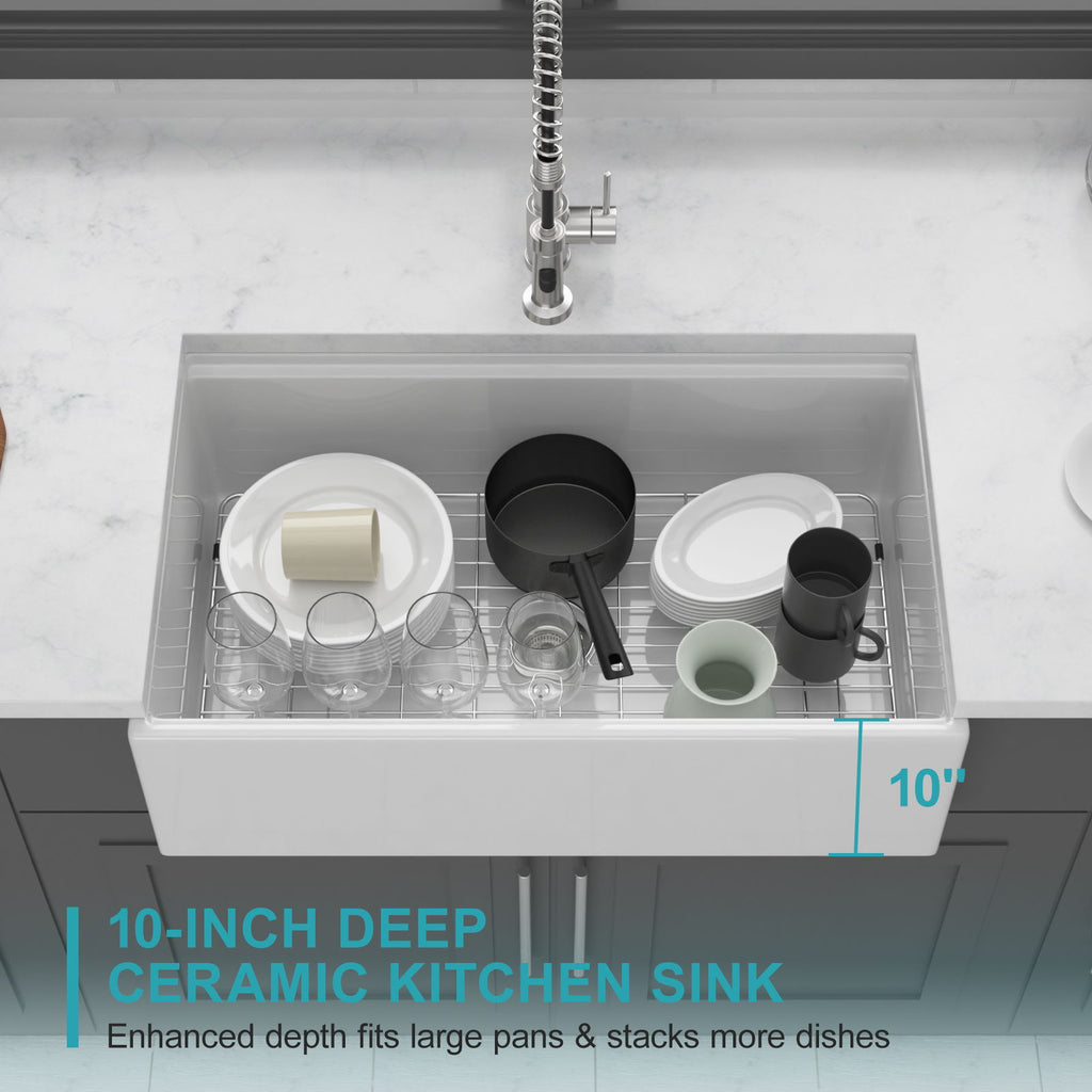 Workstation Single Bowl Apron Front Kitchen Sink - White