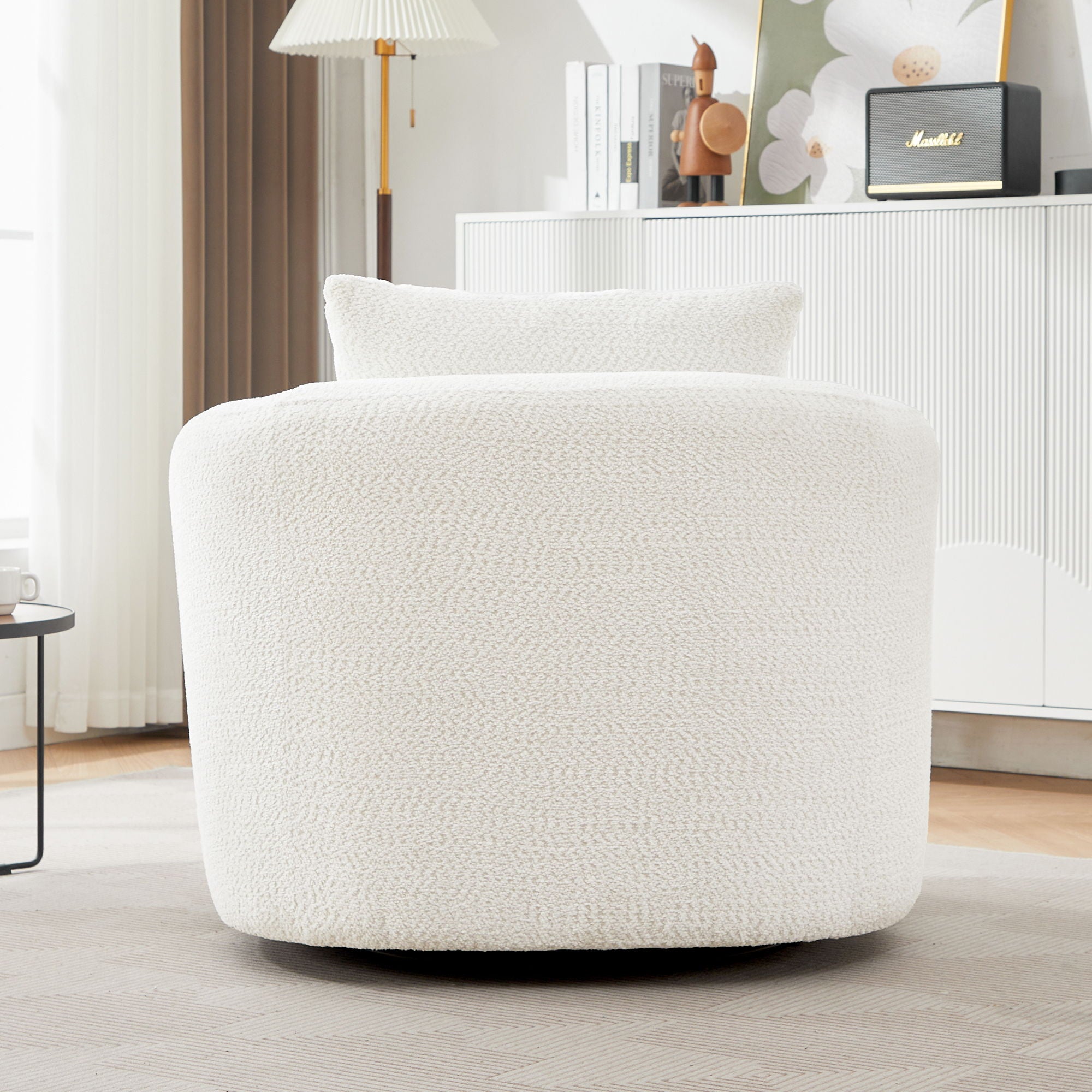360° Swivel Barrel Sofa Chair With Throw Pillow, Upholstered Accent Chair