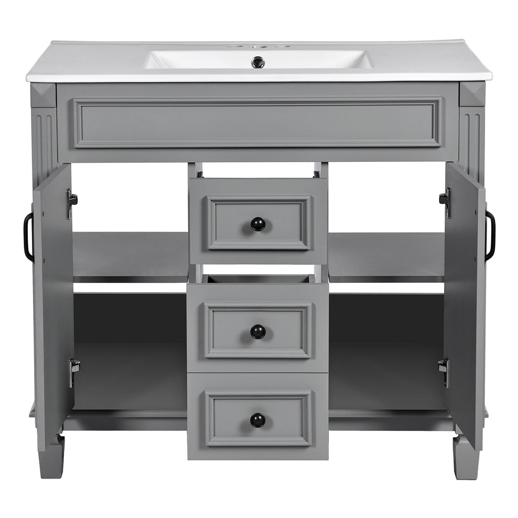 Bathroom Vanity With Top Sink, Mirror Cabinet, 2 Soft Closing Doors & 2 Drawers