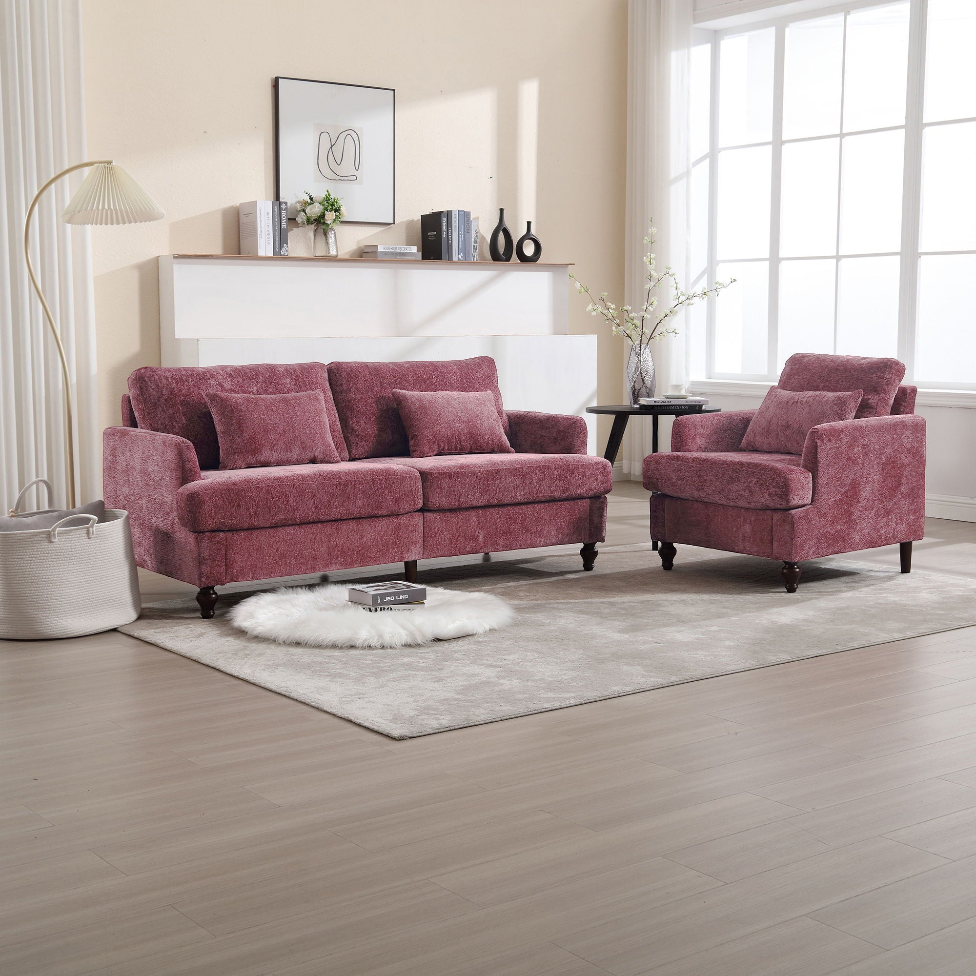 Modern Mid Century Wood Frame Armchair With Tufted Design