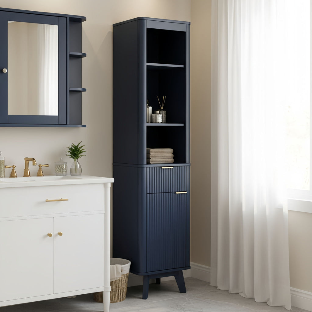 Tall Bathroom Storage Cabinet With Adjustable Shelves And 1 Drawer & Door
