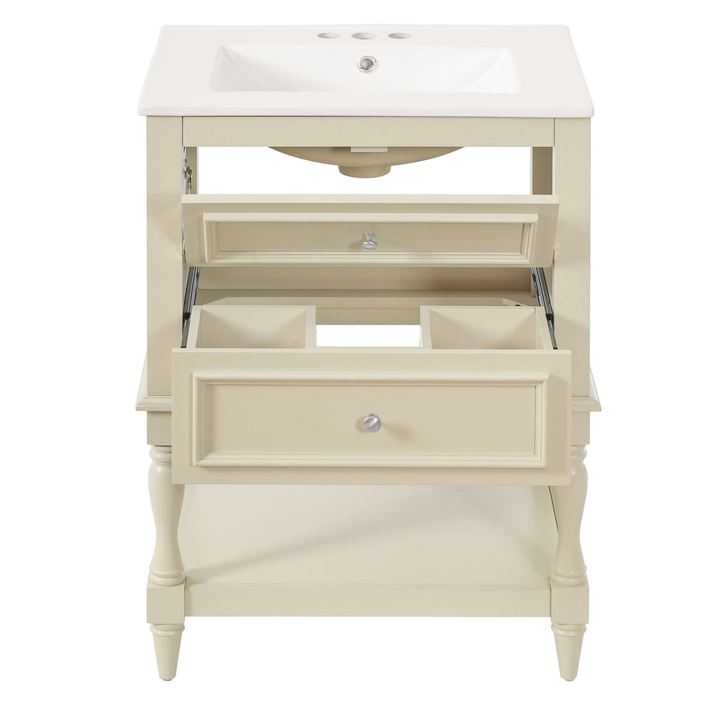 Bathroom Vanity With Sink, 2 Drawers Storage Cabinet, Open Shelf