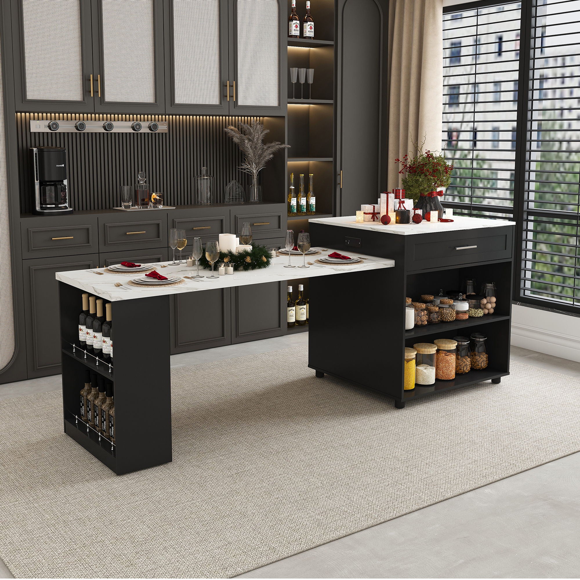 Expandable Kitchen Island With Power Outlet