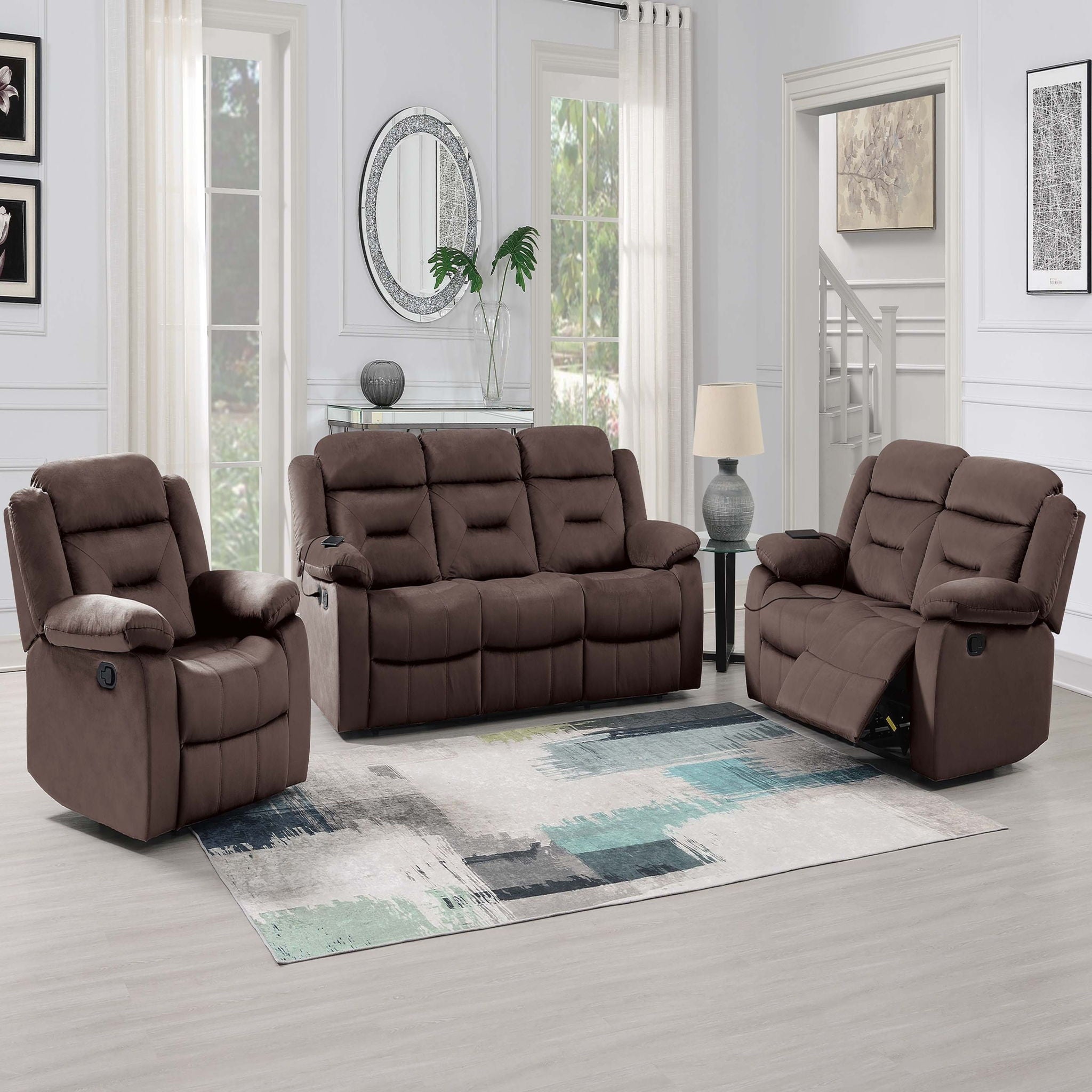 Modern Manual Recliner With Padded Seat And Pillow Arms