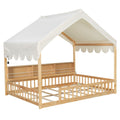 House Shaped Floor Bed With Fense, 3 Storage Bookshelves, Curtain And LED Light