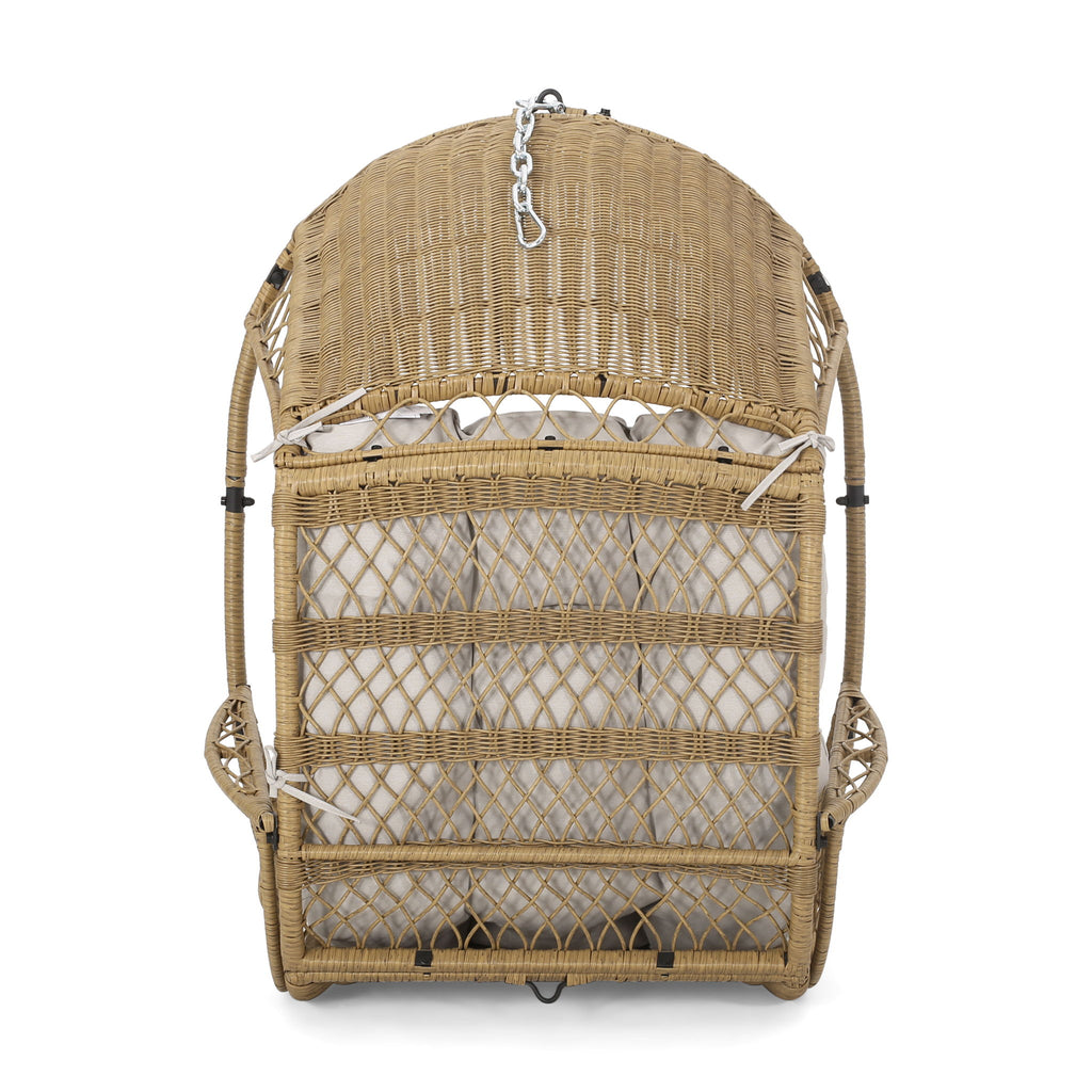 Outdoor / Indoor Wicker Hanging Chair With 8Ft Chain - Light Brown / Beige