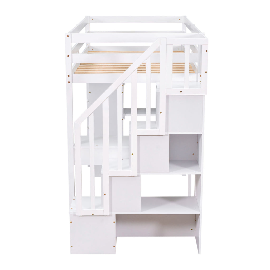 Loft Bed With Storage Drawers, Desk And Stairs With Shelves
