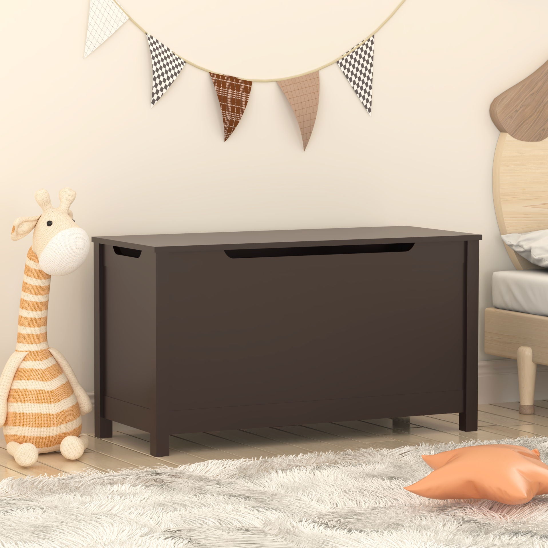 Toy Box Storage With Safety Hinged Lid
