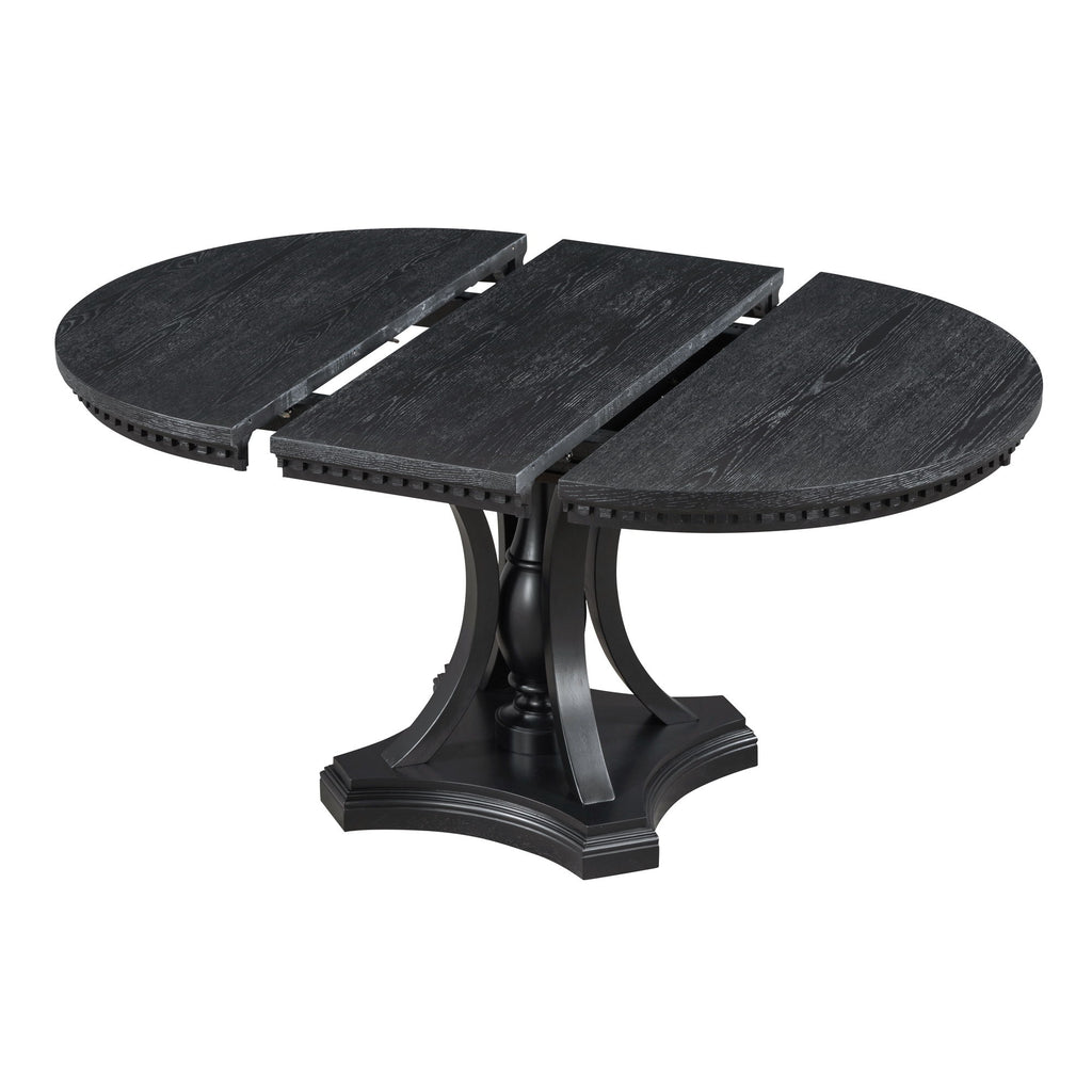 5 Piece Dining Set Extendable Round Table And 4 Chairs - Black / Oak