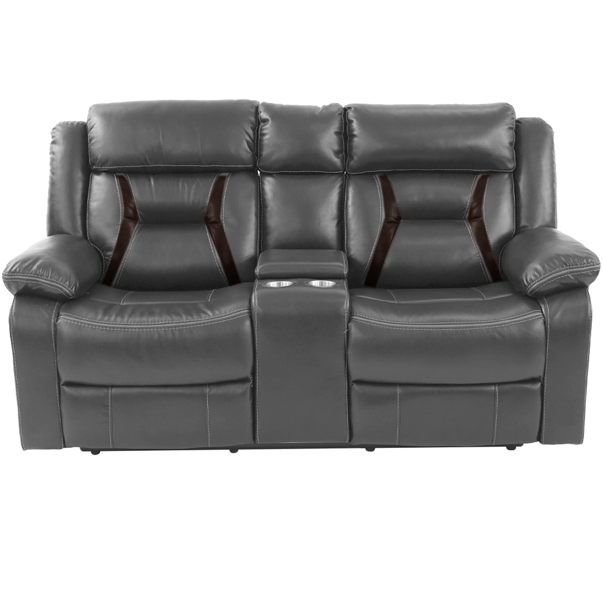 Modern Reclining Loveseat With Console, Cup Holders, Storage