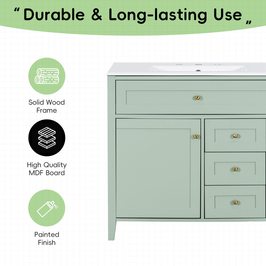 Bathroom Vanity With Sink, Cabinet With 3 Drawers And Adjustable Shelf