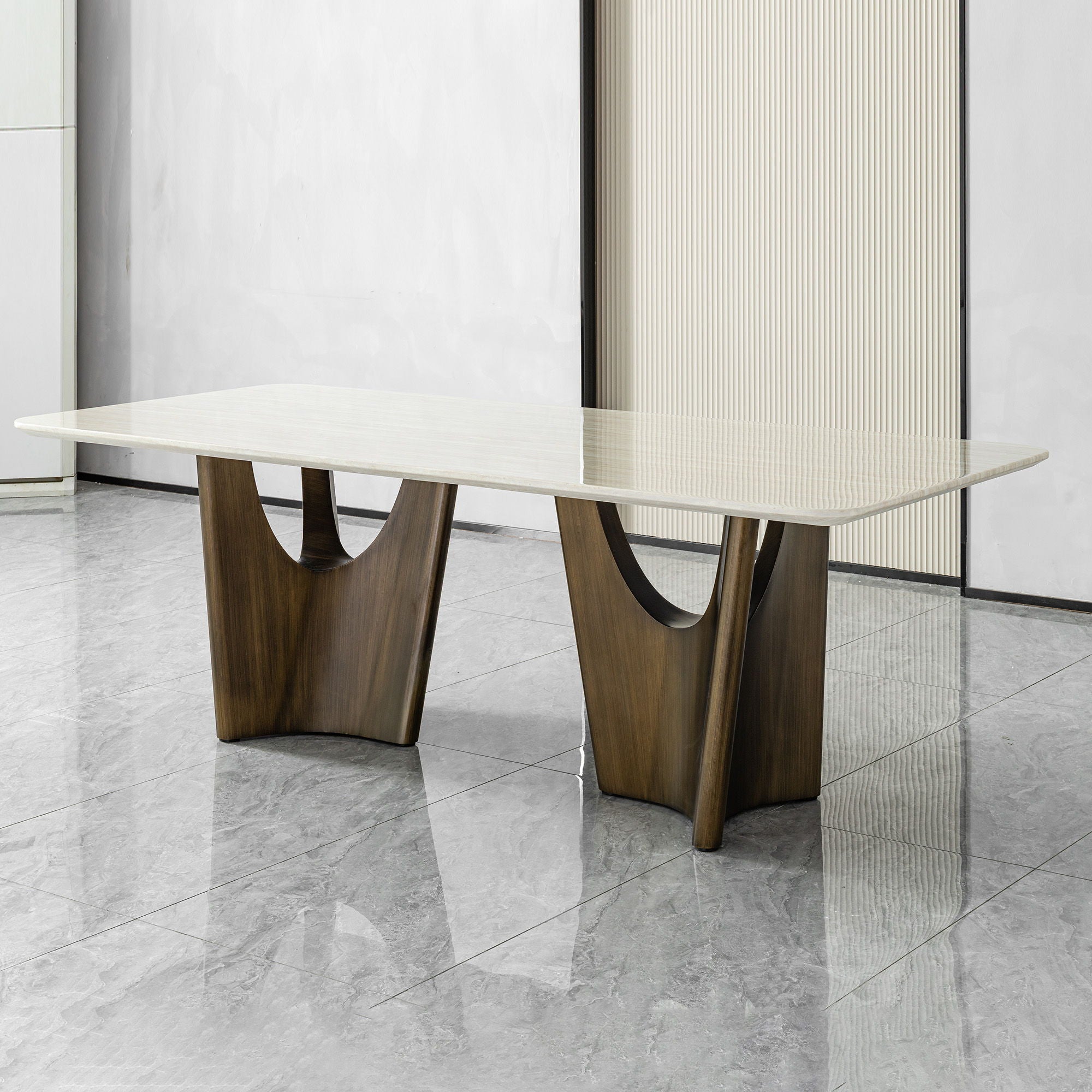 Dining Table - Beige / Bronze Golden
