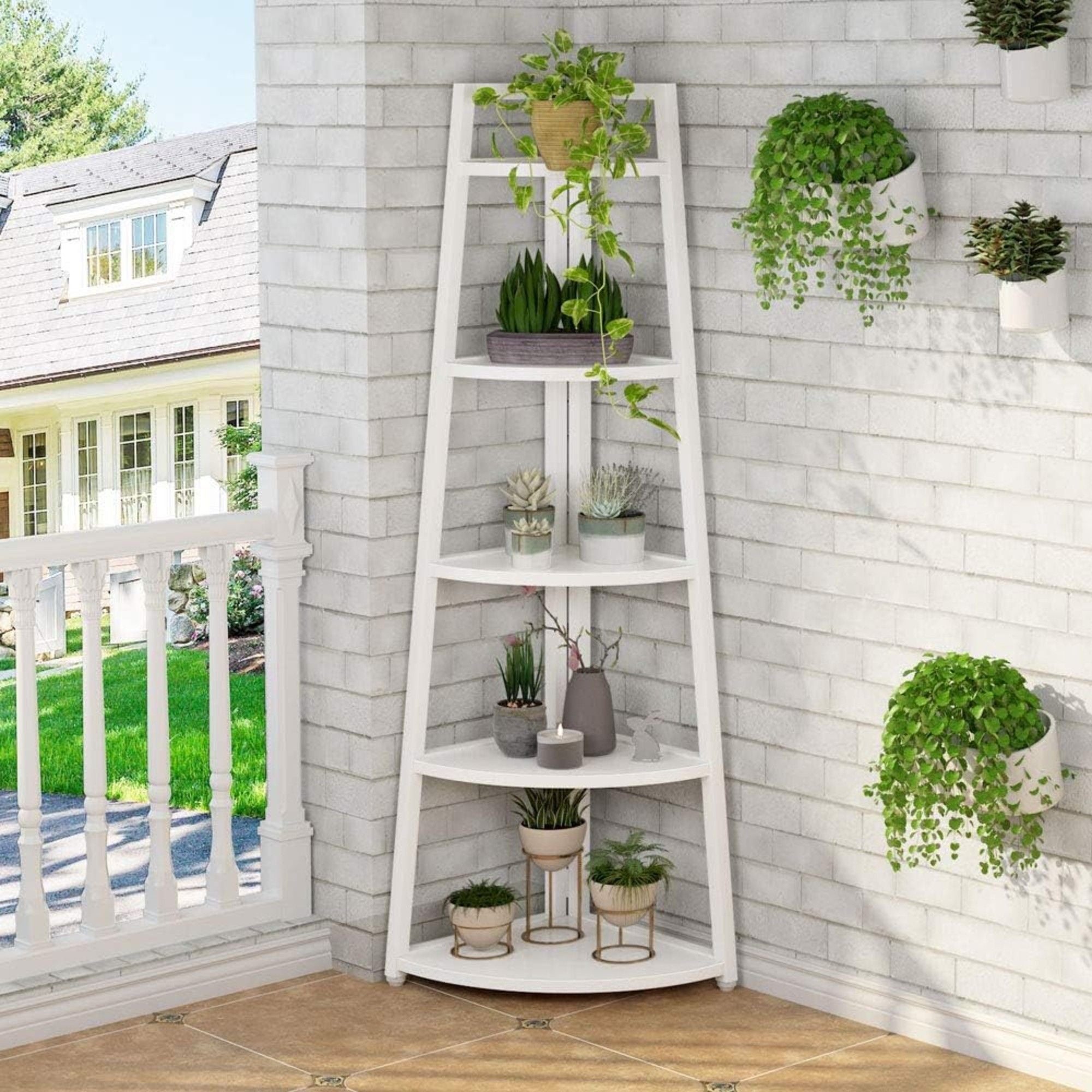Tall 5 Tier Corner Bookshelf For Living Room