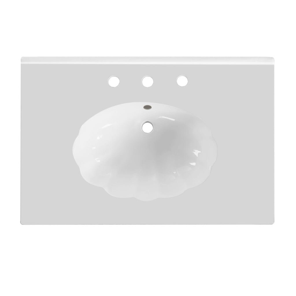 Bathroom Vanity With Seashell Resin Sink, Flip Up Storage, Soft Close Doors - Brown