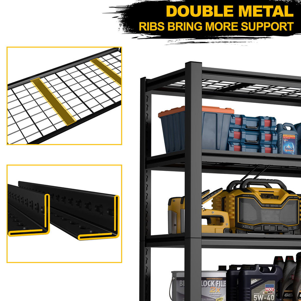 Garage Storage Rack, 5 Layer Adjustable Shelving Unit For Warehouse - Black