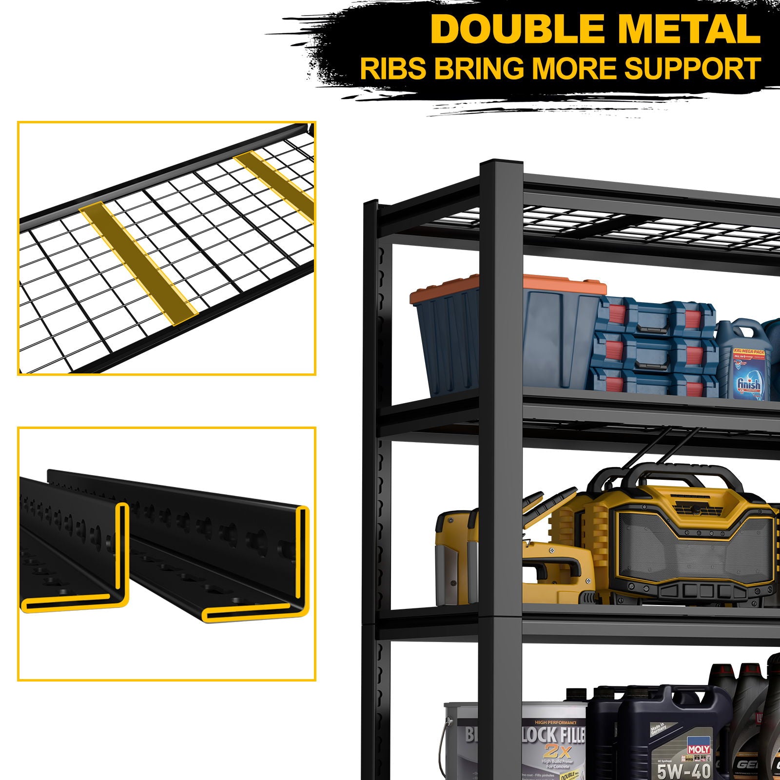 Garage Storage Rack, 5 Layer Adjustable Shelving Unit For Warehouse - Black