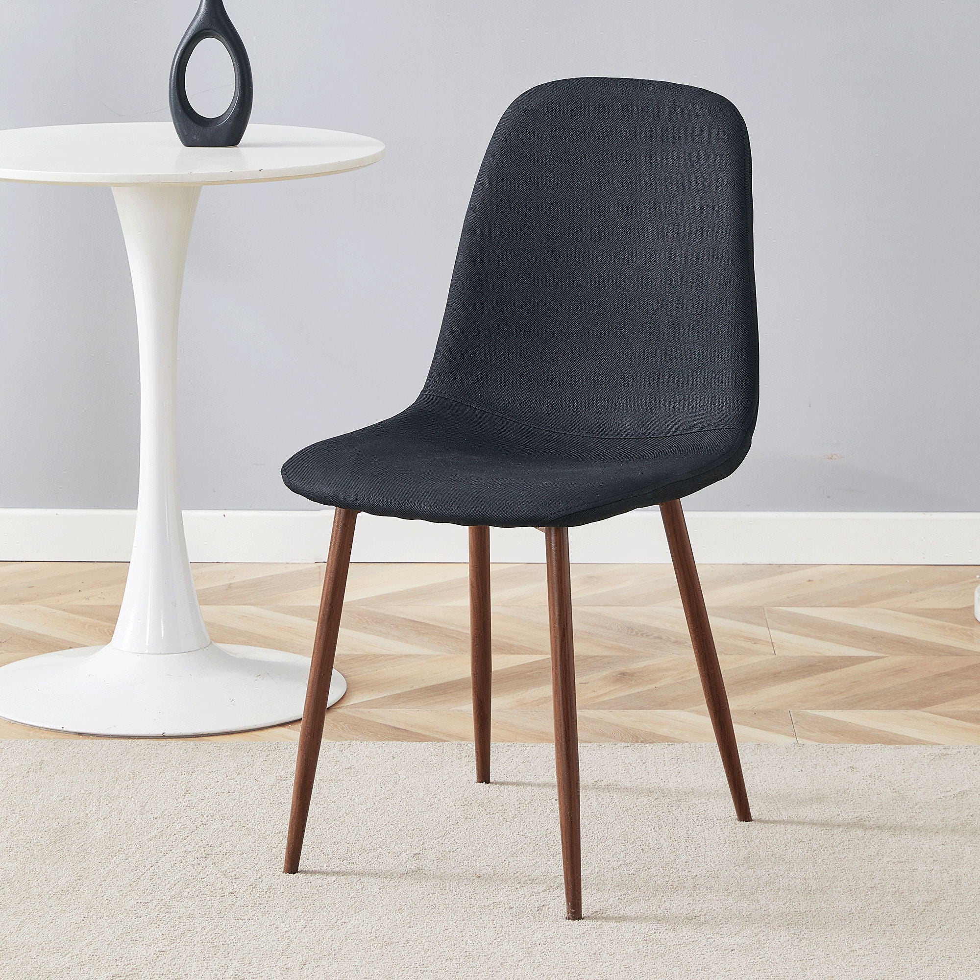 Luxury Simple Chair (Set of 4) Linen Cotton High Resilience Dining Chair With Metal Color Leg - Black / Walnut