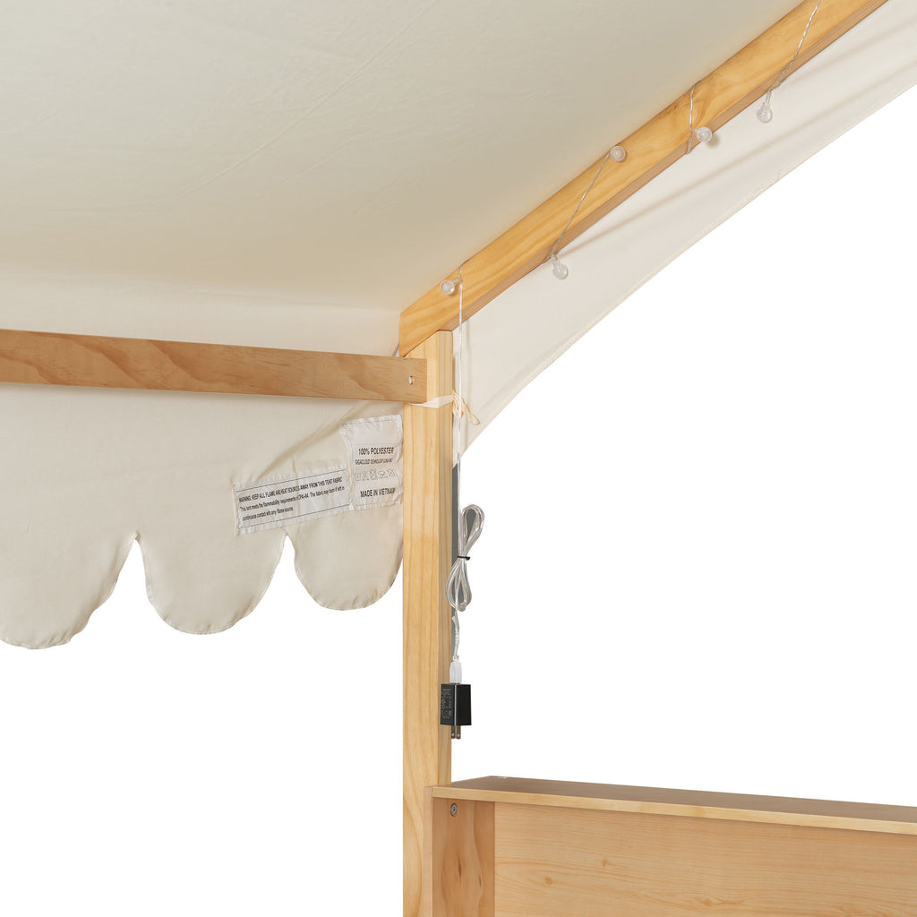 House Shaped Floor Bed With Fense, 3 Storage Bookshelves, Curtain And LED Light
