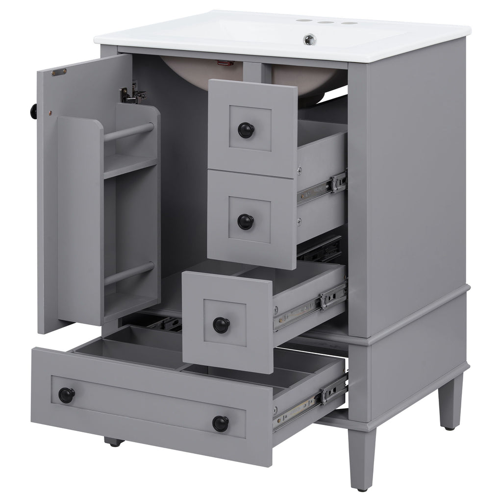 Bathroom Vanity With Integrated Basin, Soft Close Drawers, Door Mounted Double Layer Shelf