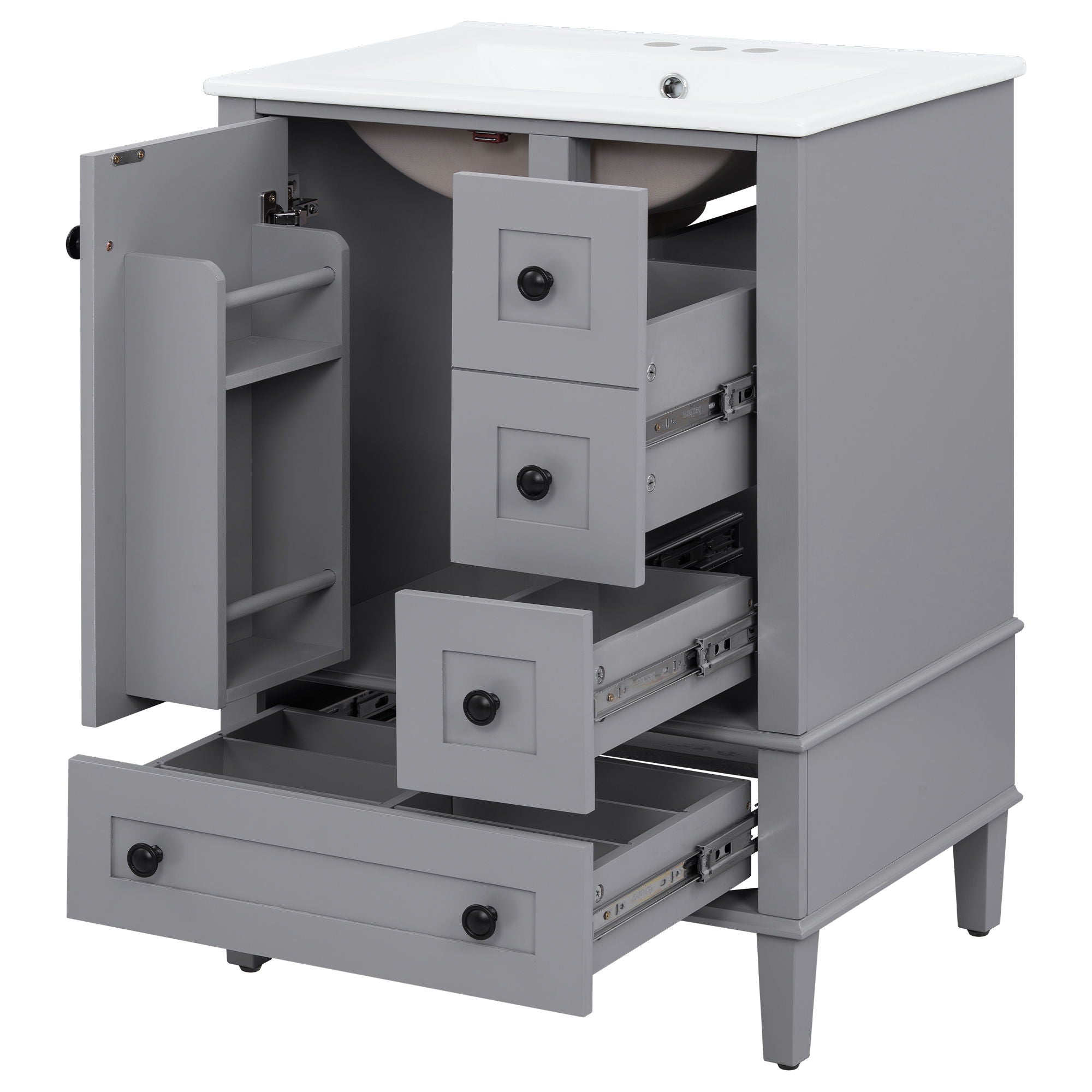 Bathroom Vanity With Integrated Basin, Soft Close Drawers, Door Mounted Double Layer Shelf