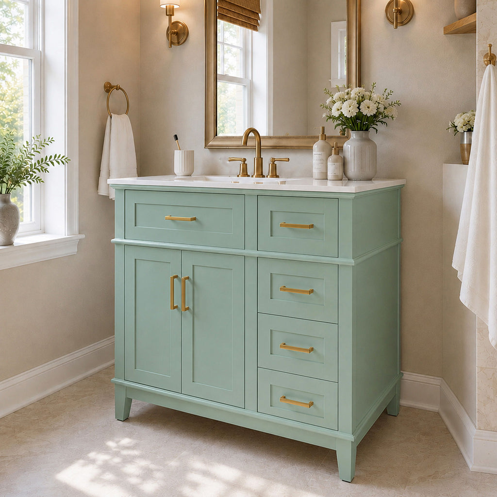 Modern Bathroom Vanity With Sink, Soft Close Doors, 4 Storage Drawers