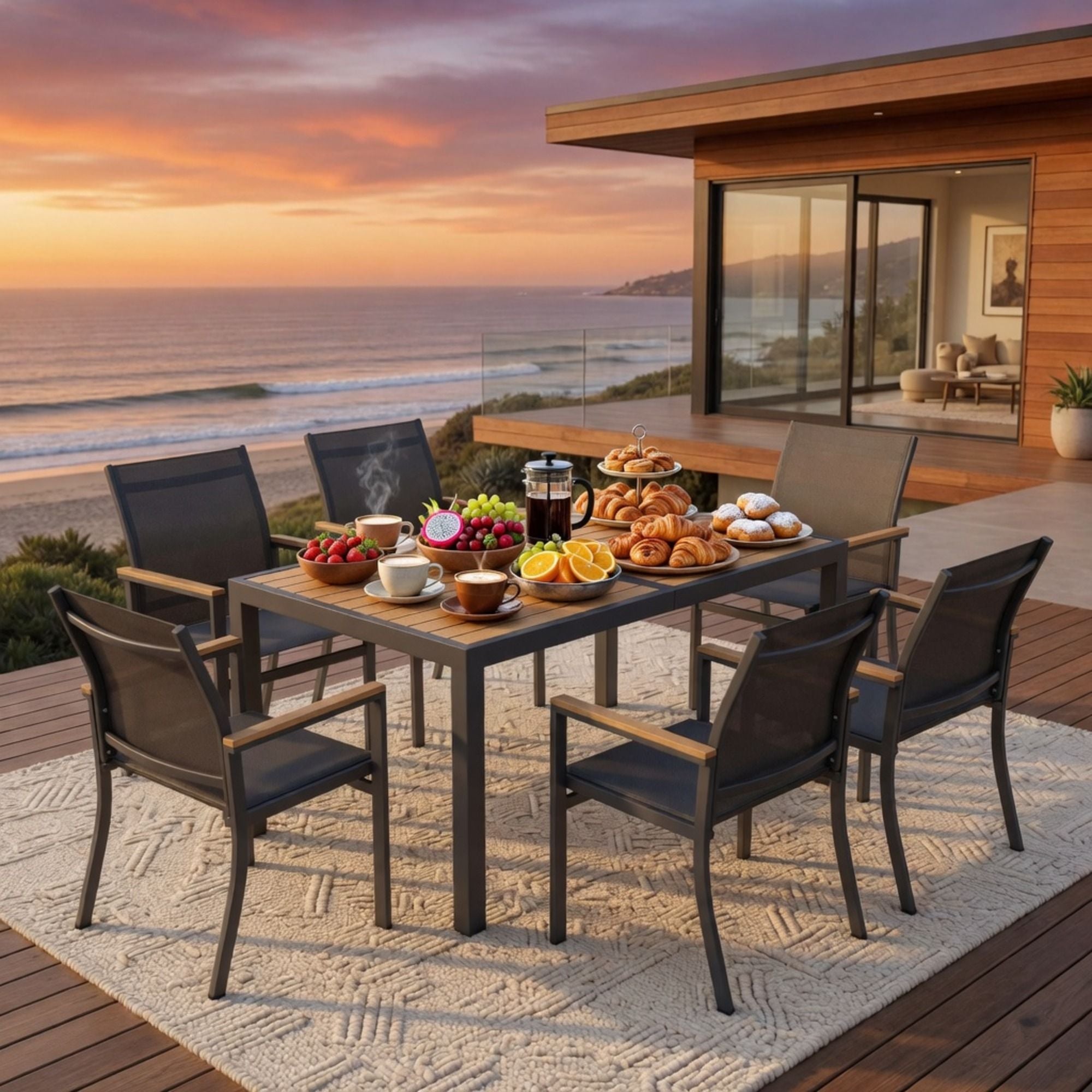 Outdoor Patio Chairs, Ergonomic (Set of 6) - Gray