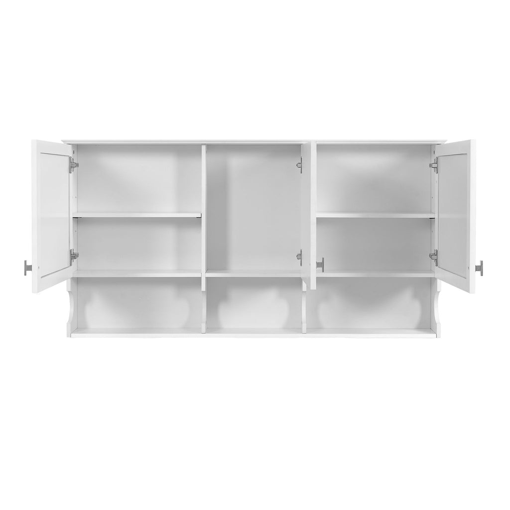 Wall-Mounted Mirror Medicine Cabinet With Adjustable Shelf And Open Shelves, Bathroom Storage Cabinet Over Toilet - White
