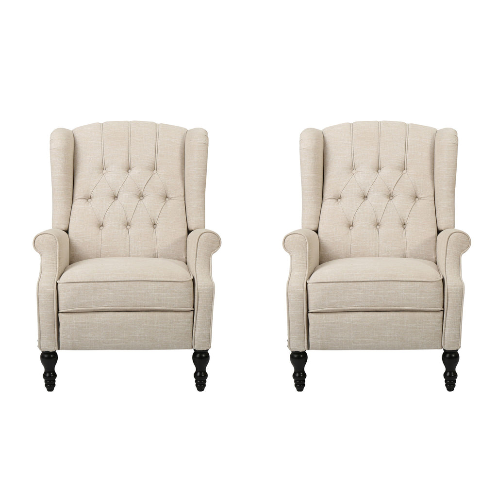 Armchair Recliner With Pushback Mechanism And Wingback Design