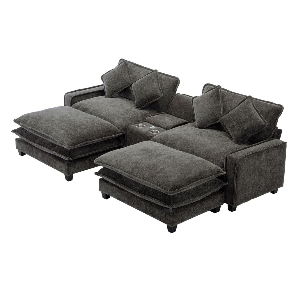 Modern Sectional Sofa With Removable Ottomans, USB Ports