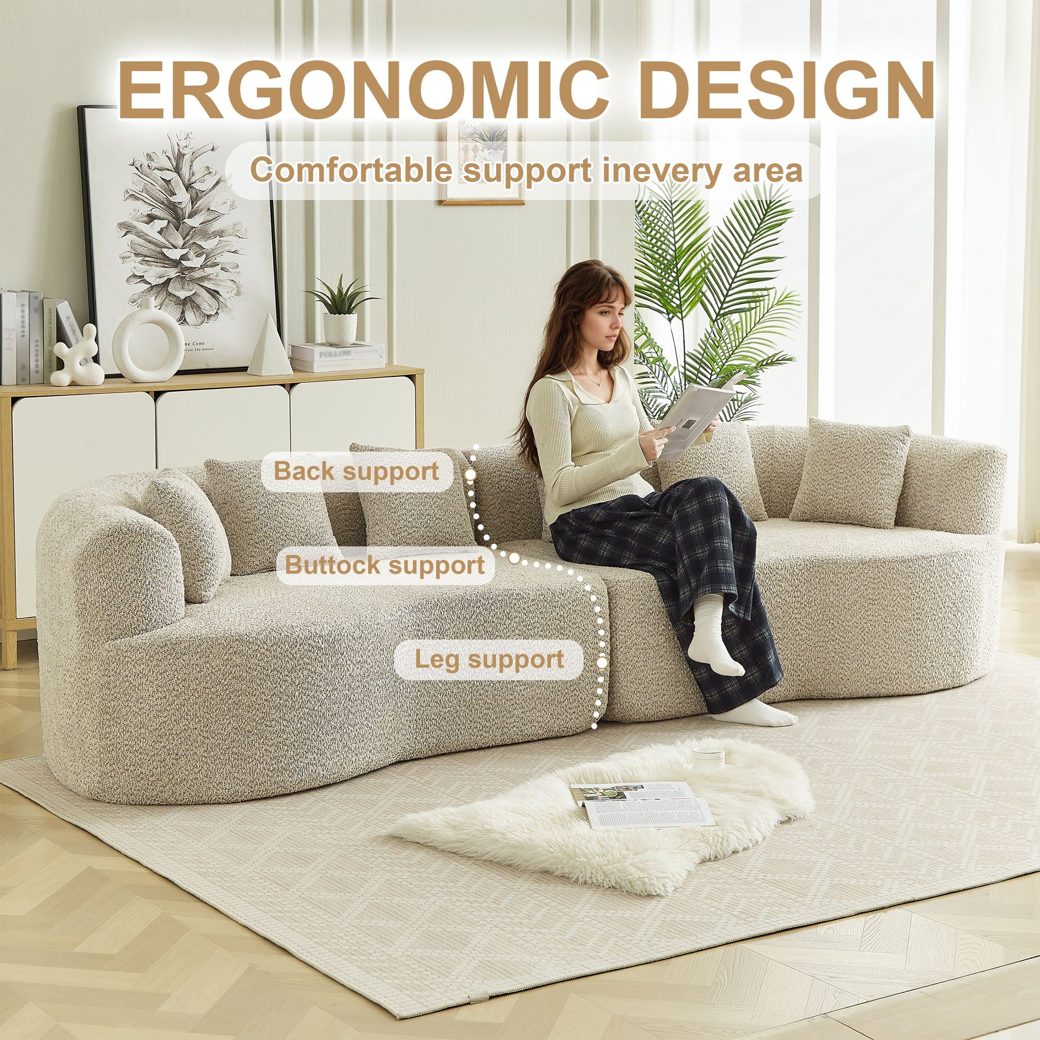 Curved Sectional Sofa With 6 Pillows