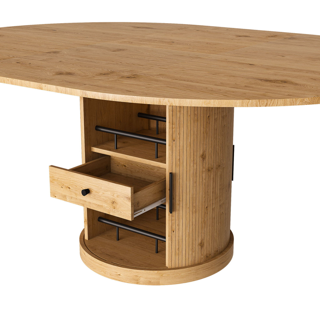 Extendable Oval Dining Table With 2 Tier Storage - Oak