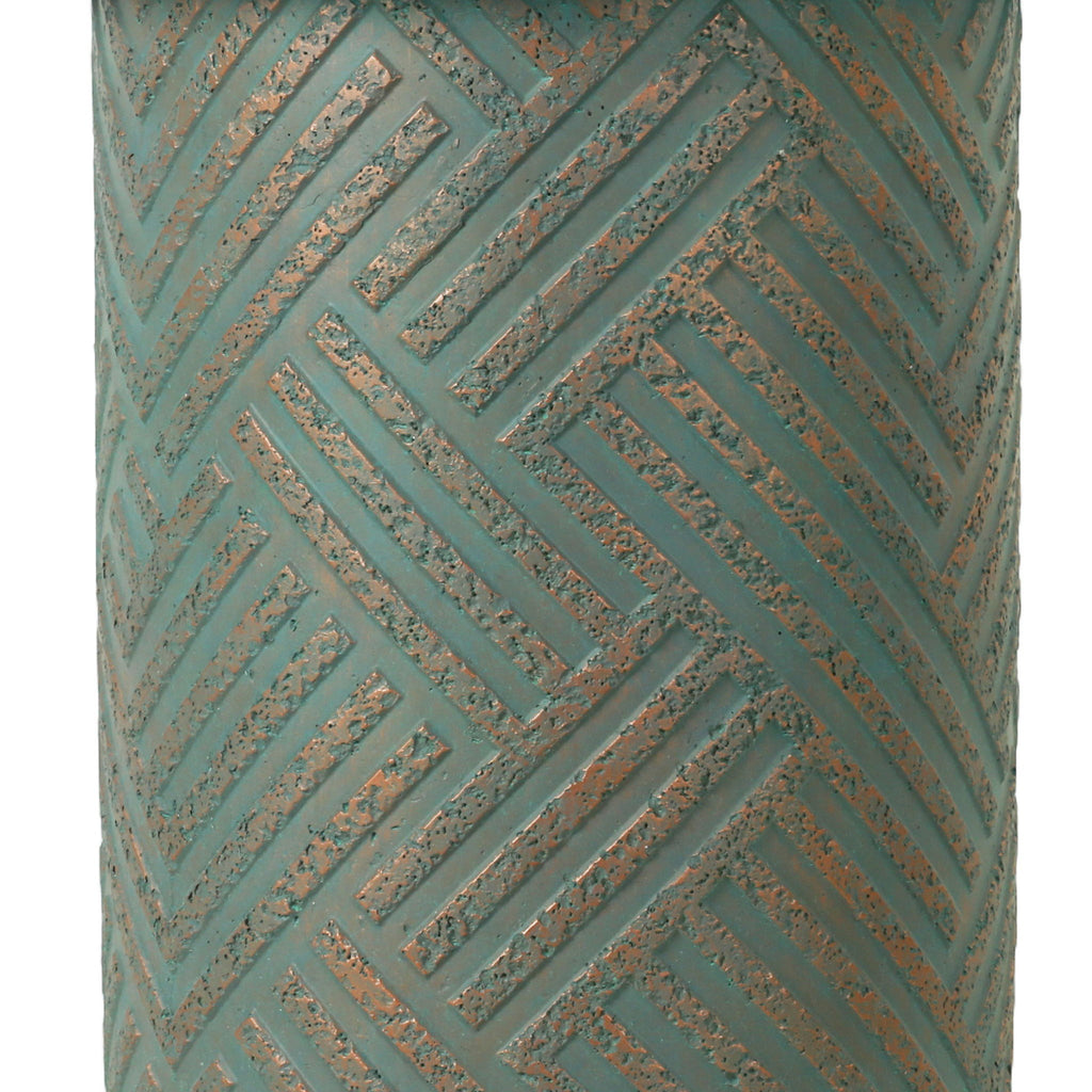 Round Outdoor End Table With Tree Stump Design For Patio - Golden / Green / Peacock