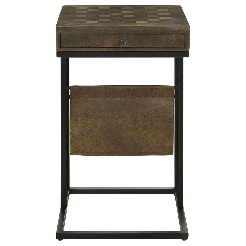 Checkmate - 1 Drawer Side Table With Carved Chess Board - Brown