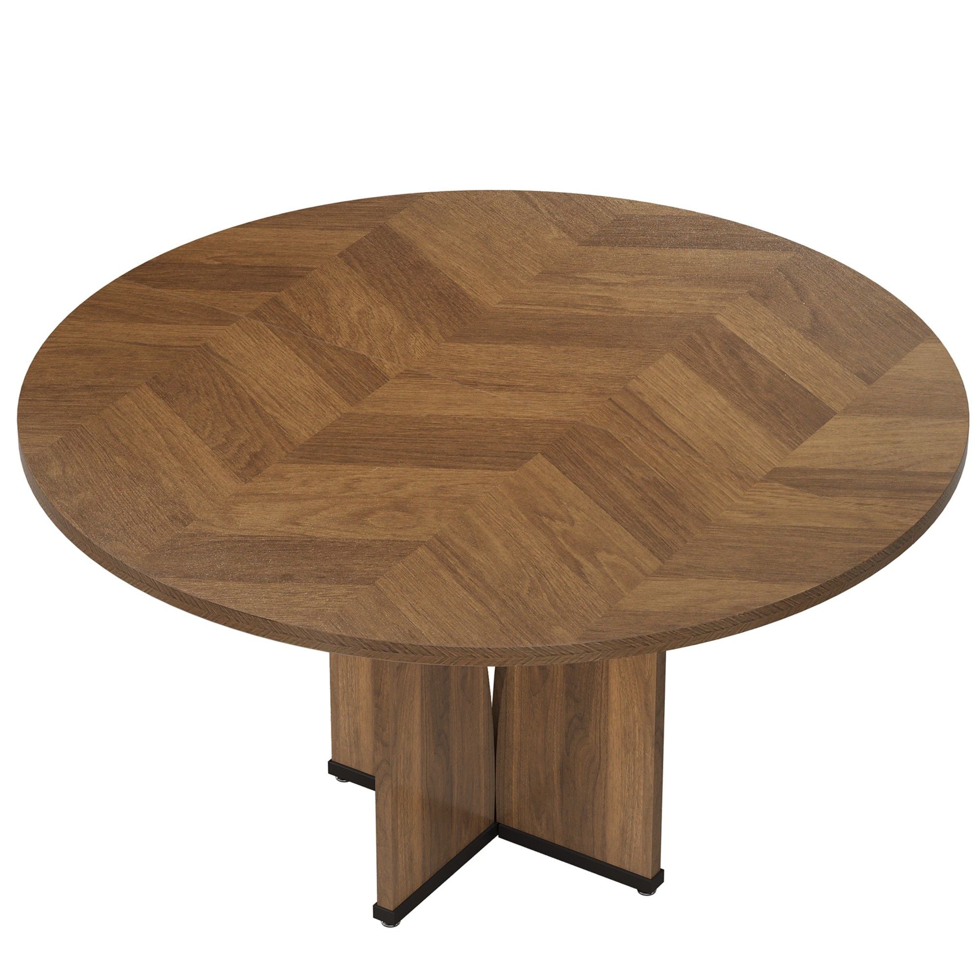 Round Conference Table With X Base - Dark Brown