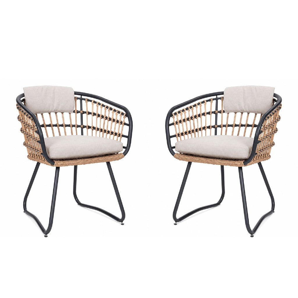 Patio All Weather Armchairs With Cushions (Set of 2) - Beige