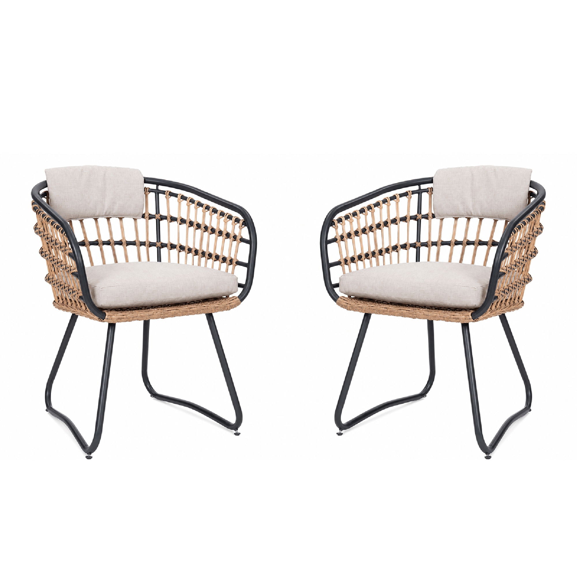 Patio All Weather Armchairs With Cushions (Set of 2) - Beige