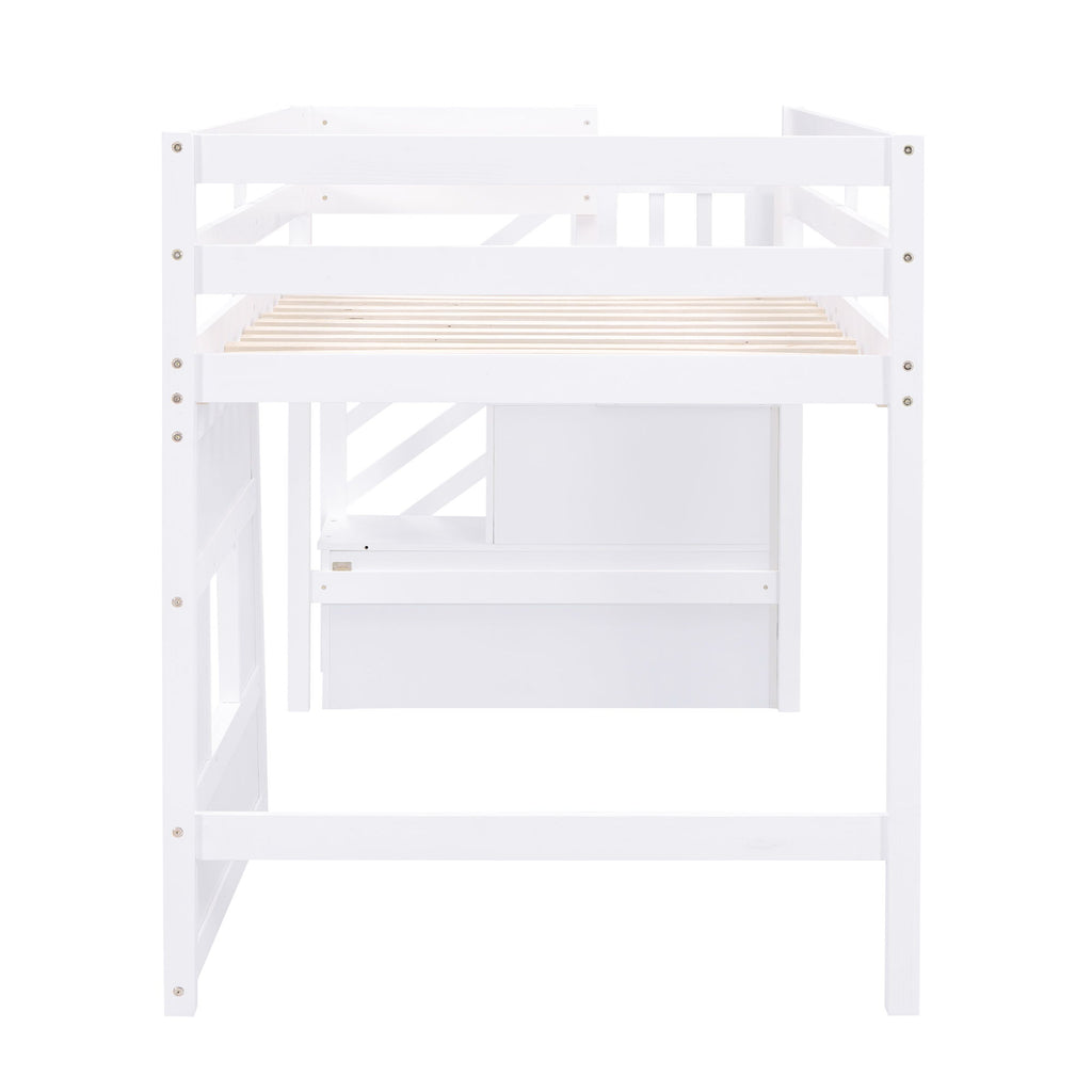 Loft Bed With Storage Staircase, Window & LED Light