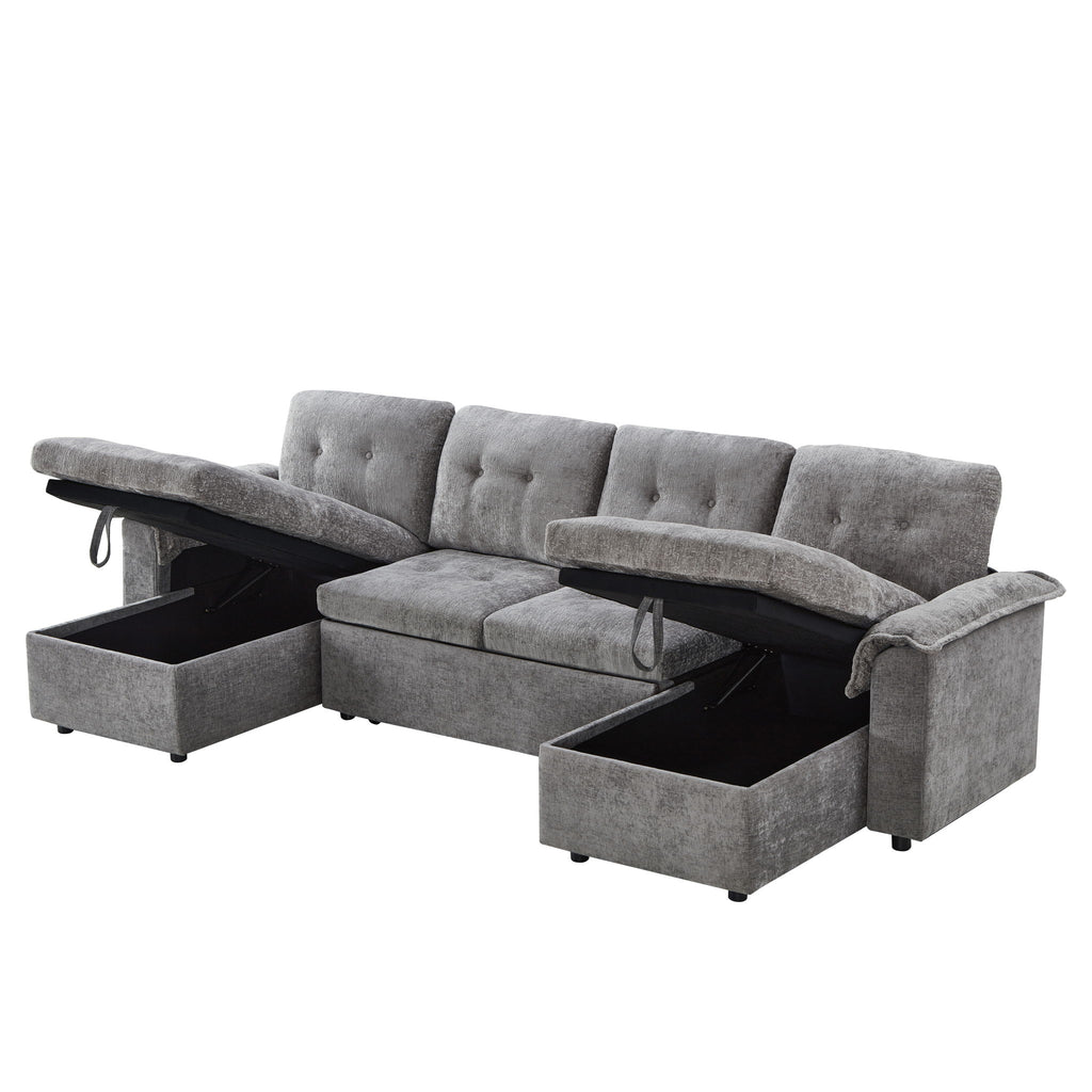 Modern U-Shaped Sleeper Sectional Sofa Bed With USB Ports, Cup Holder, And Hidden Storage