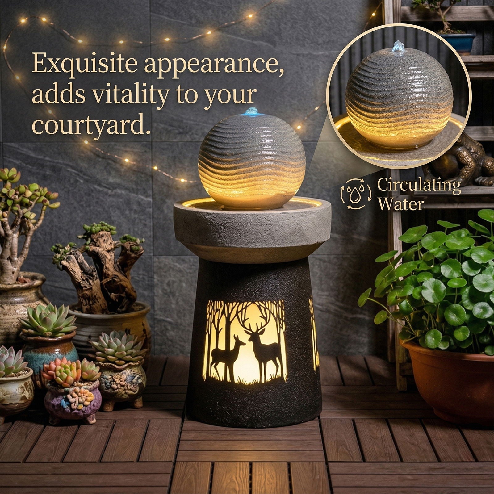 Outdoor Garden Lantern With Warm LED Light Deer Silhouette Decorative Landscape Light For Patio - White / Gray