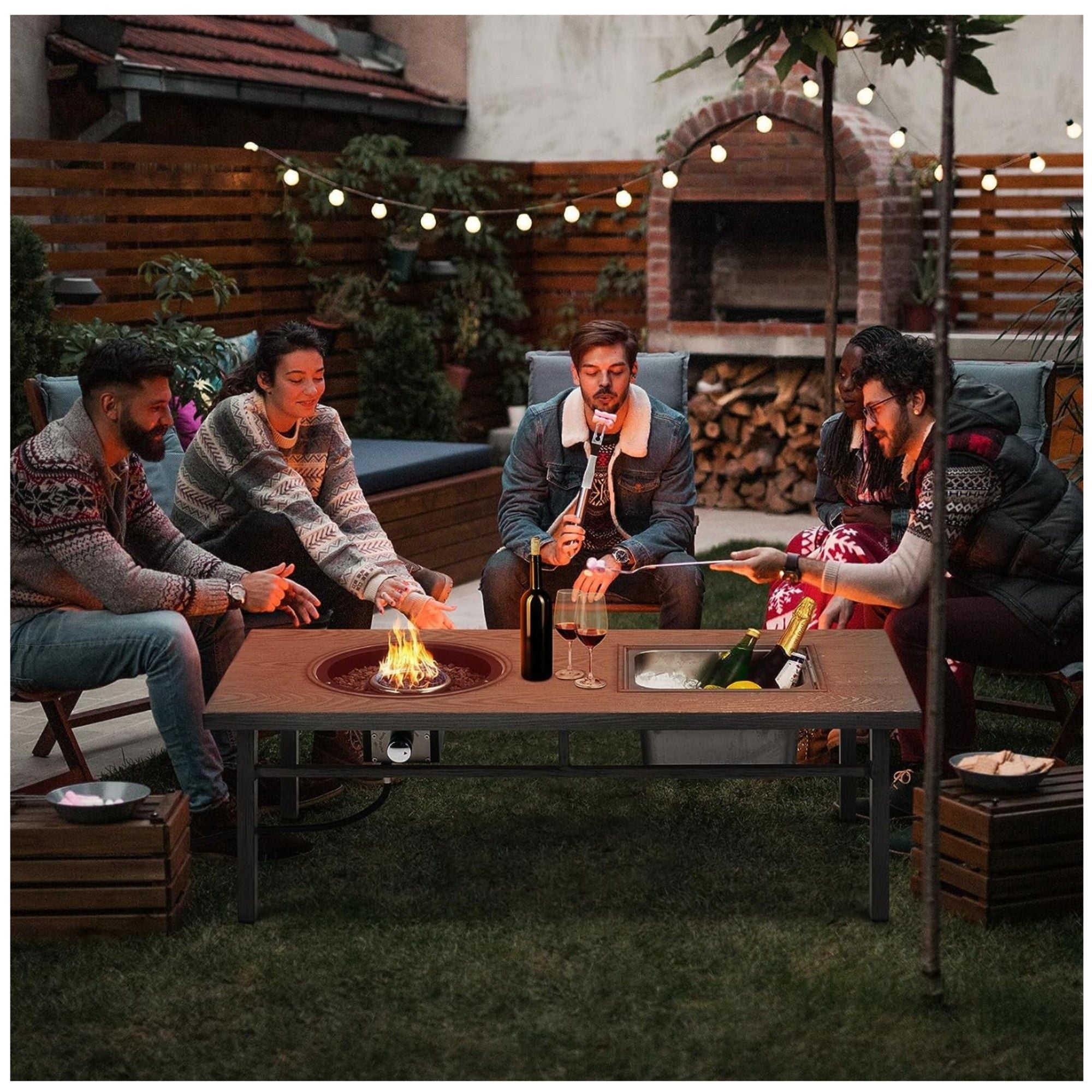 3 In 1 Outdoor Propane Fire Pit Table 50, 000 BTU With Ice Bucket - Gray