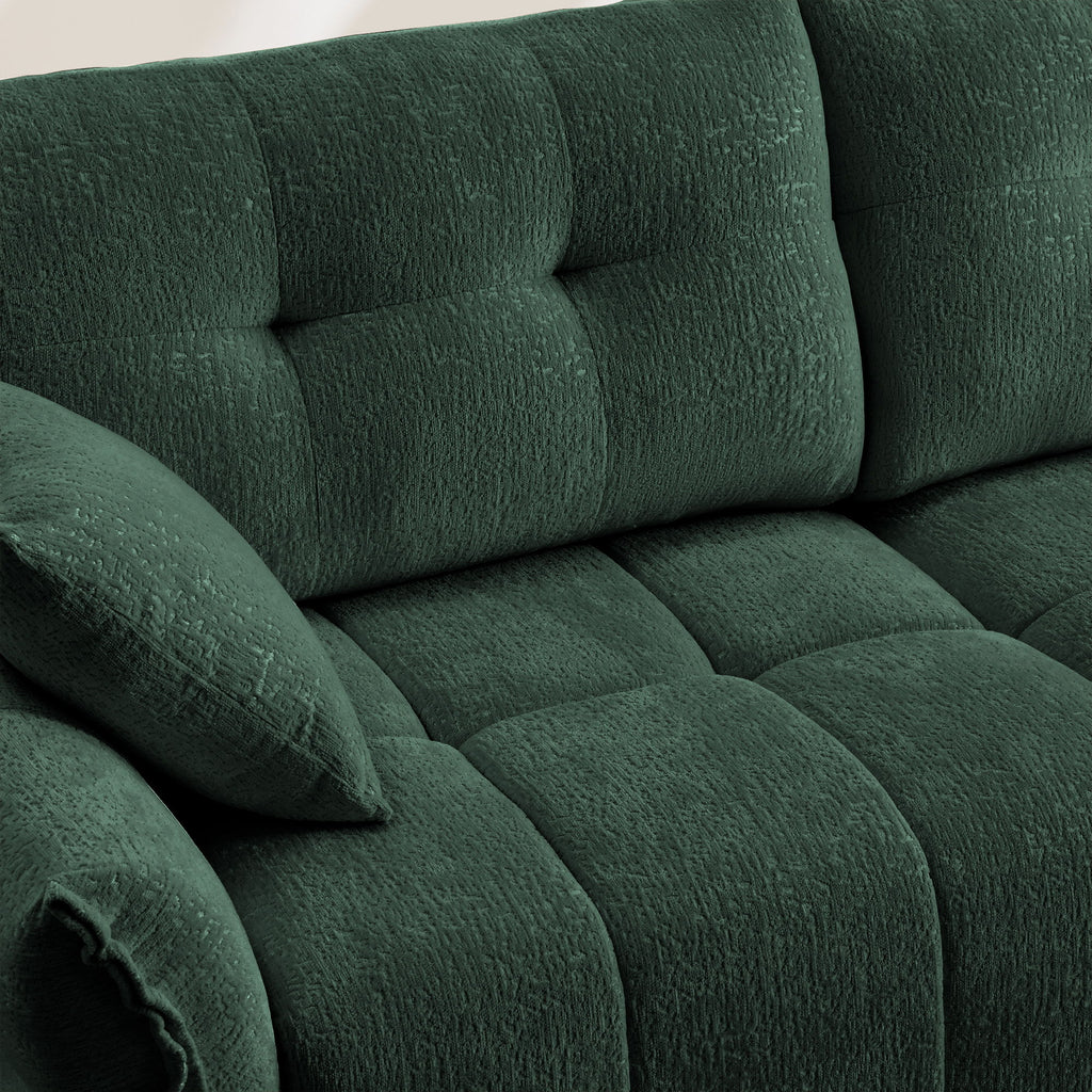 Elegant 3 Seater Sofa Set & Pillows Frame, High Rebound Cushions - Textured Green