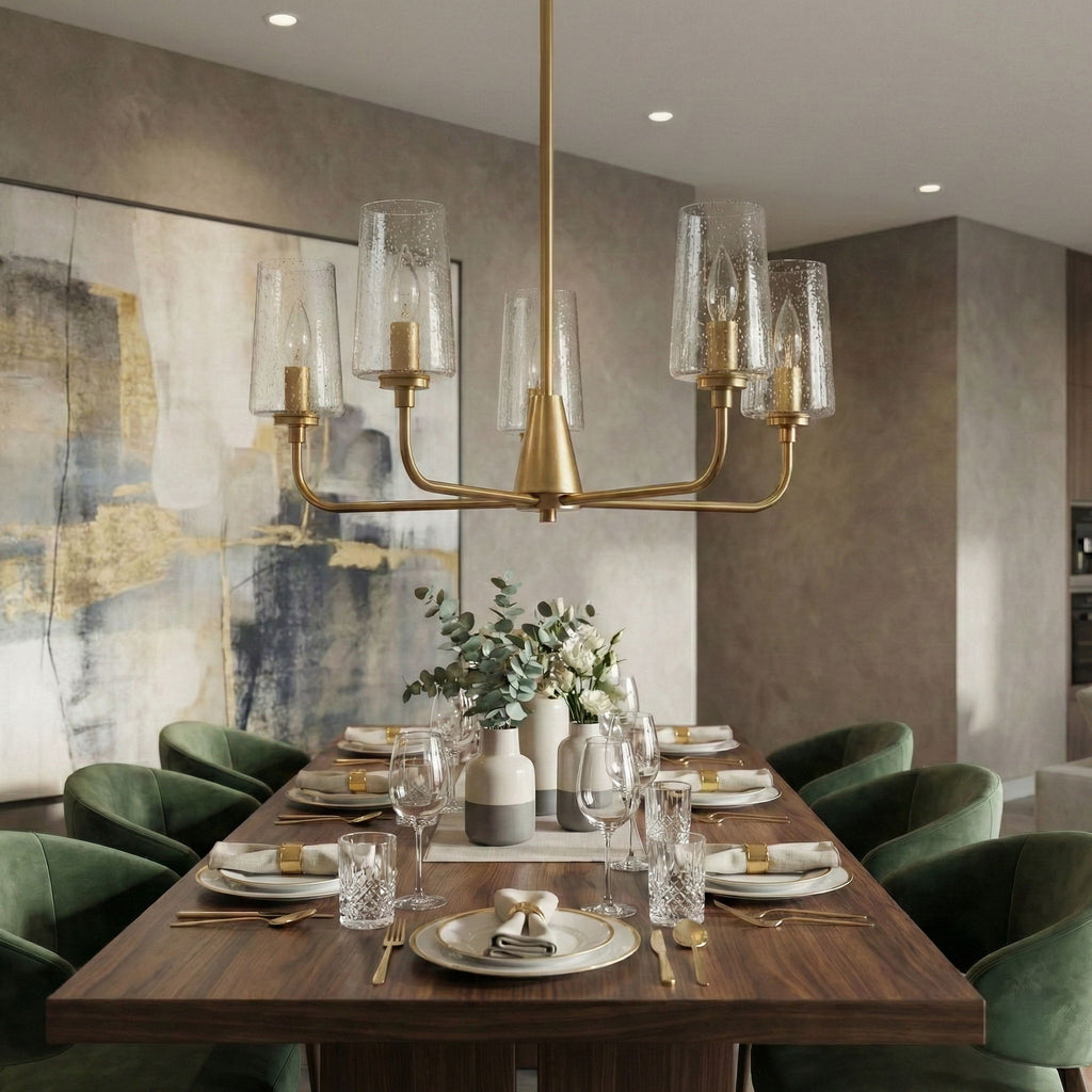 Dazzle - 5 Lights Chandelier With Clear Seeded Satin - Antique Brass / Clear / Gold