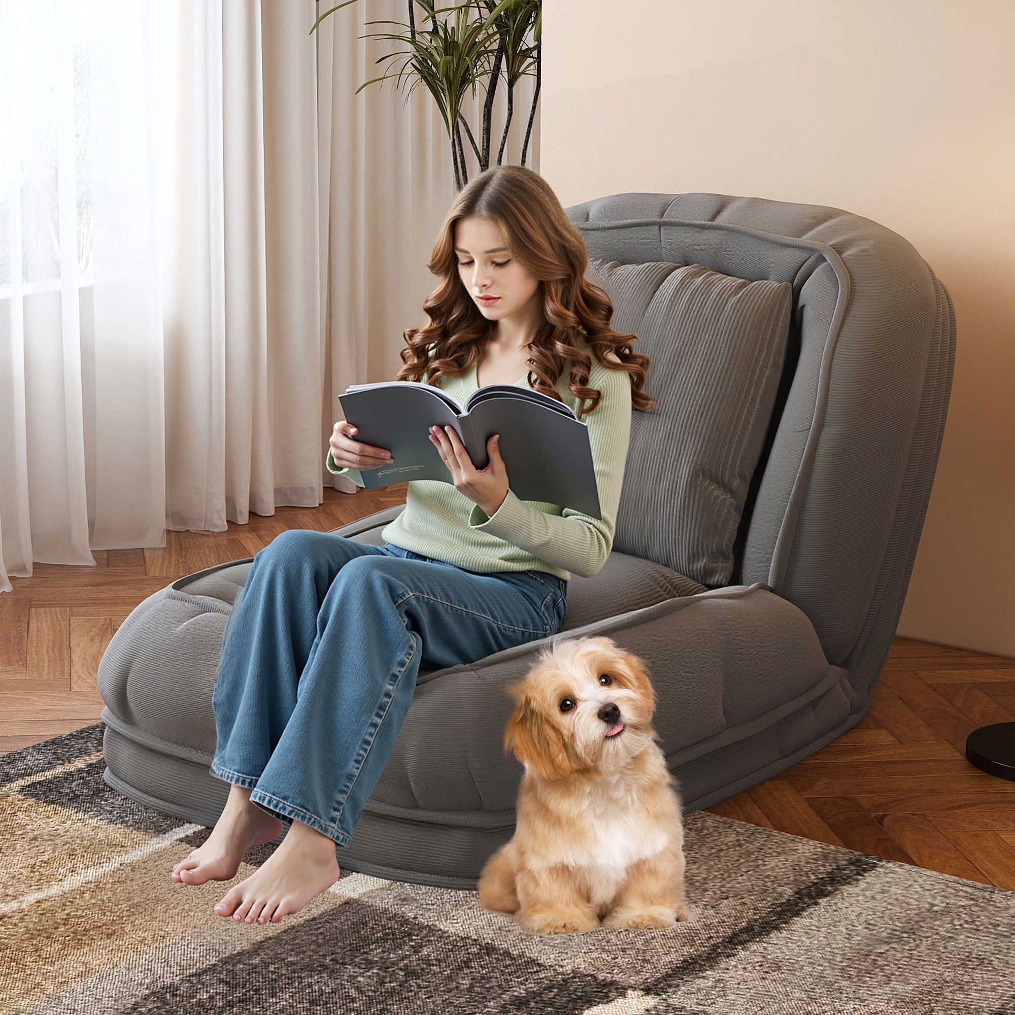 Upholstered Foldable Lazy Sofa Bed For Adults And Pets