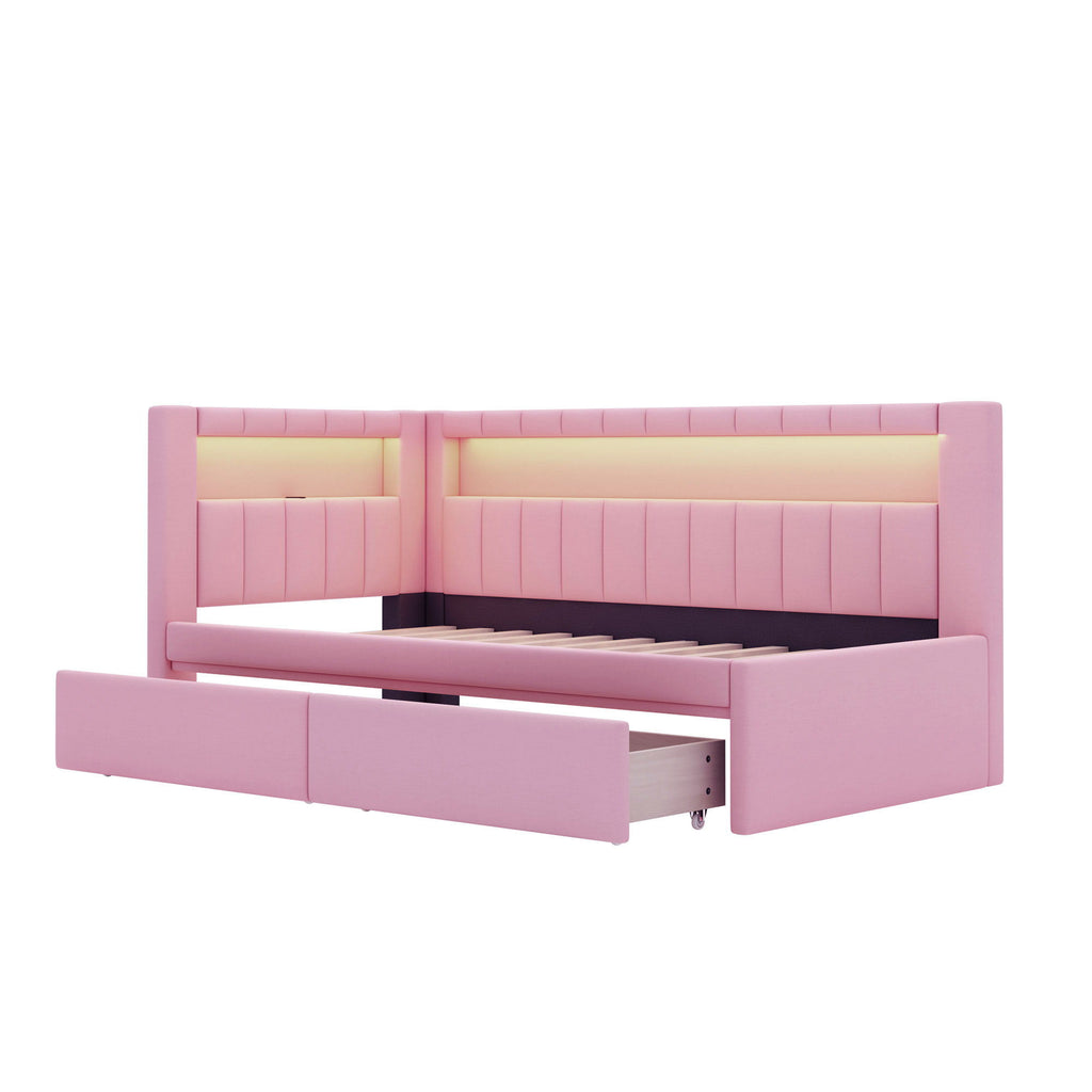 Upholstered Platform Bed With USB Ports And LED Belt