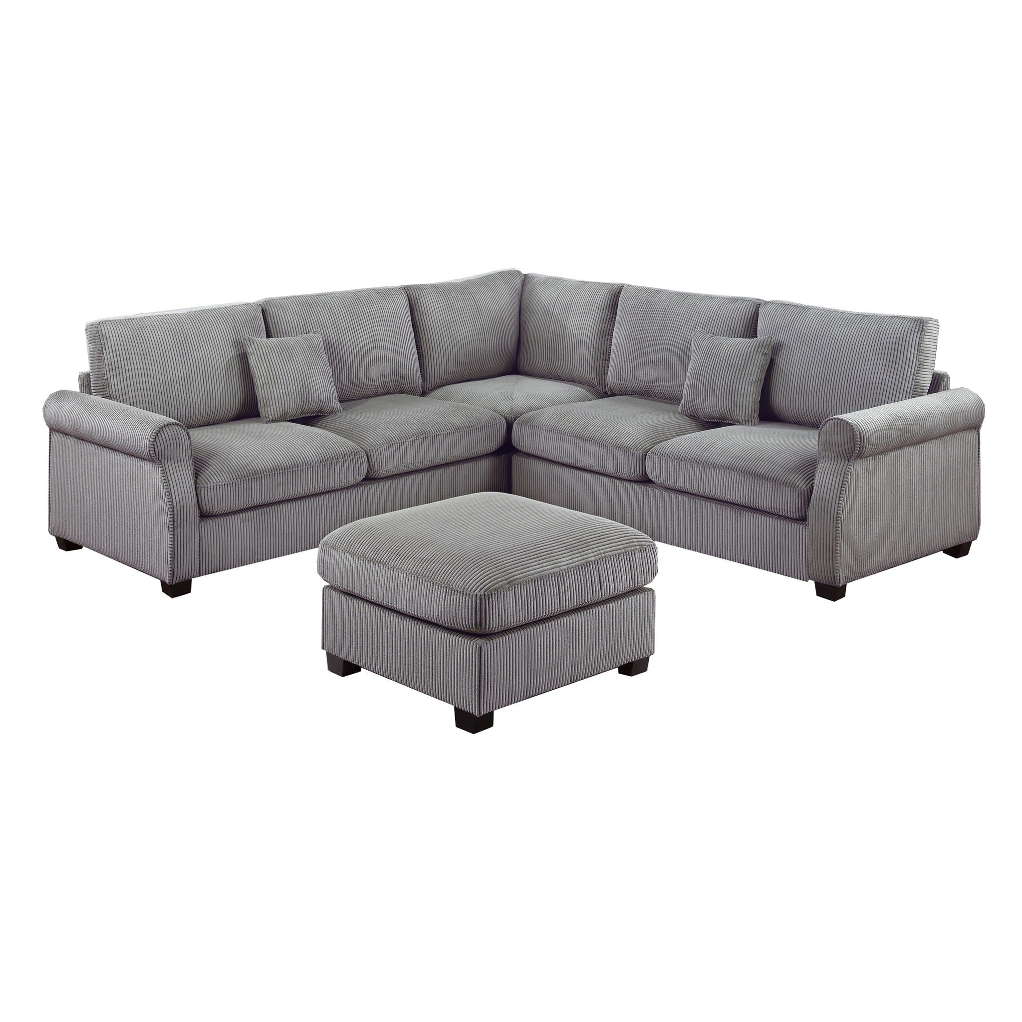 Modern Sectional Set With Corner Wedge, Loveseat, Ottoman & 2 Pillows