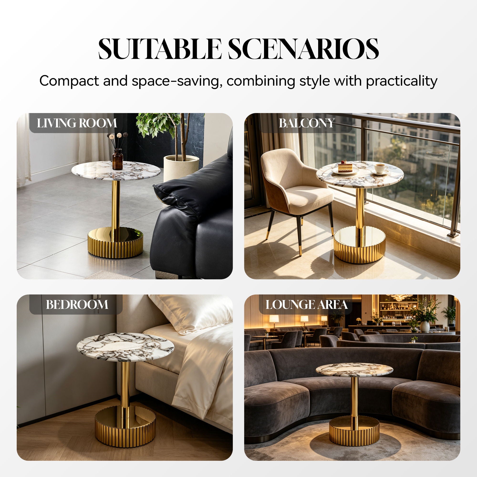 End Table For Living Rooms - Gold / White