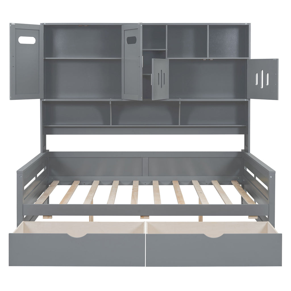 Daybed With All-In-One Cabinet And Shelf