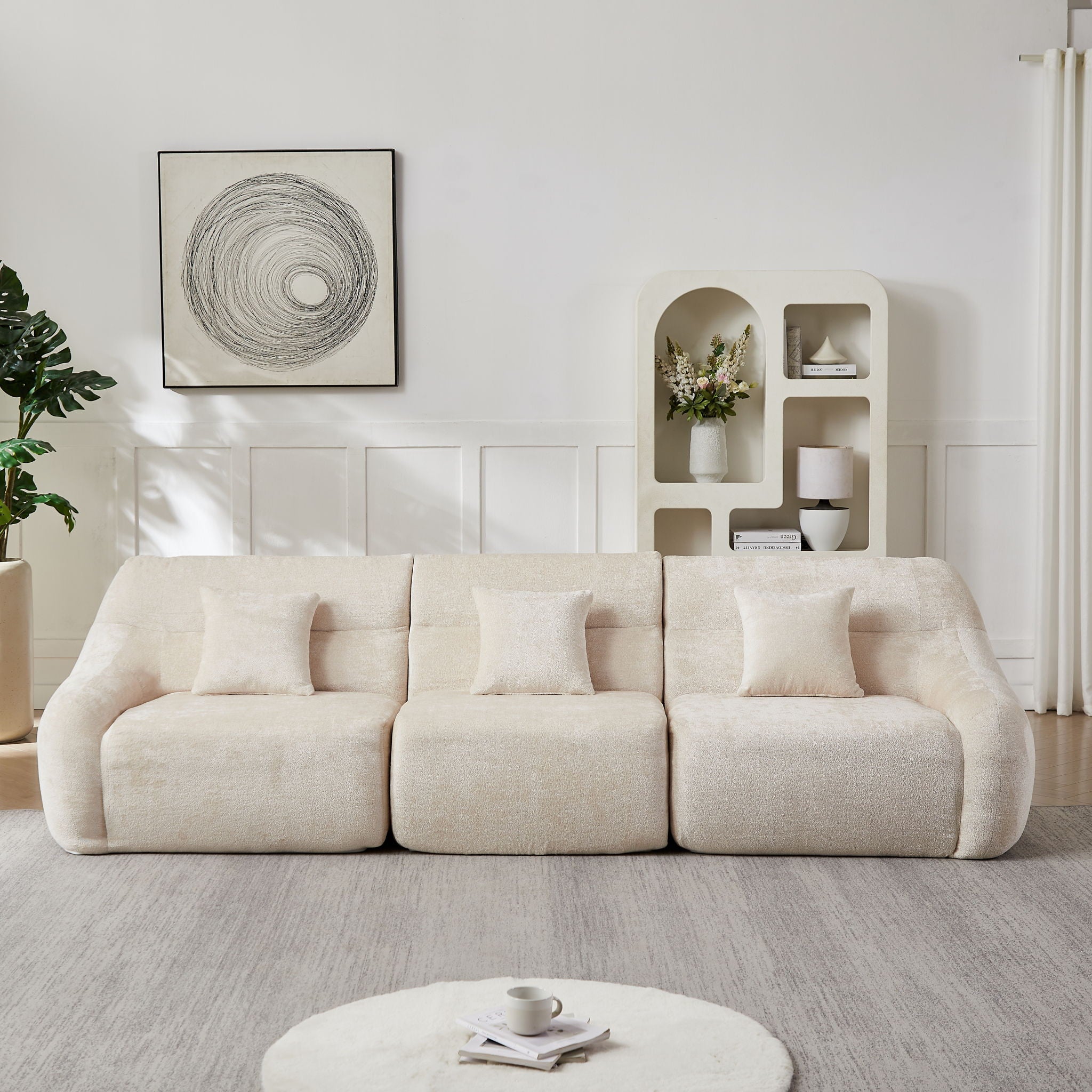 Luxury Curved Corner Sectional Sofa With 4 Pillows