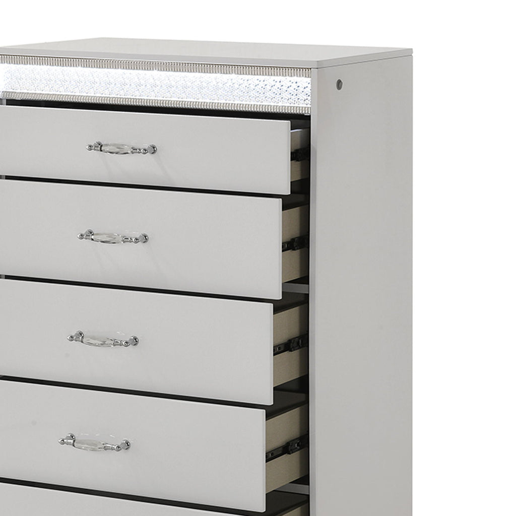Glam - 5 Drawer Chest & LED Lighting - White