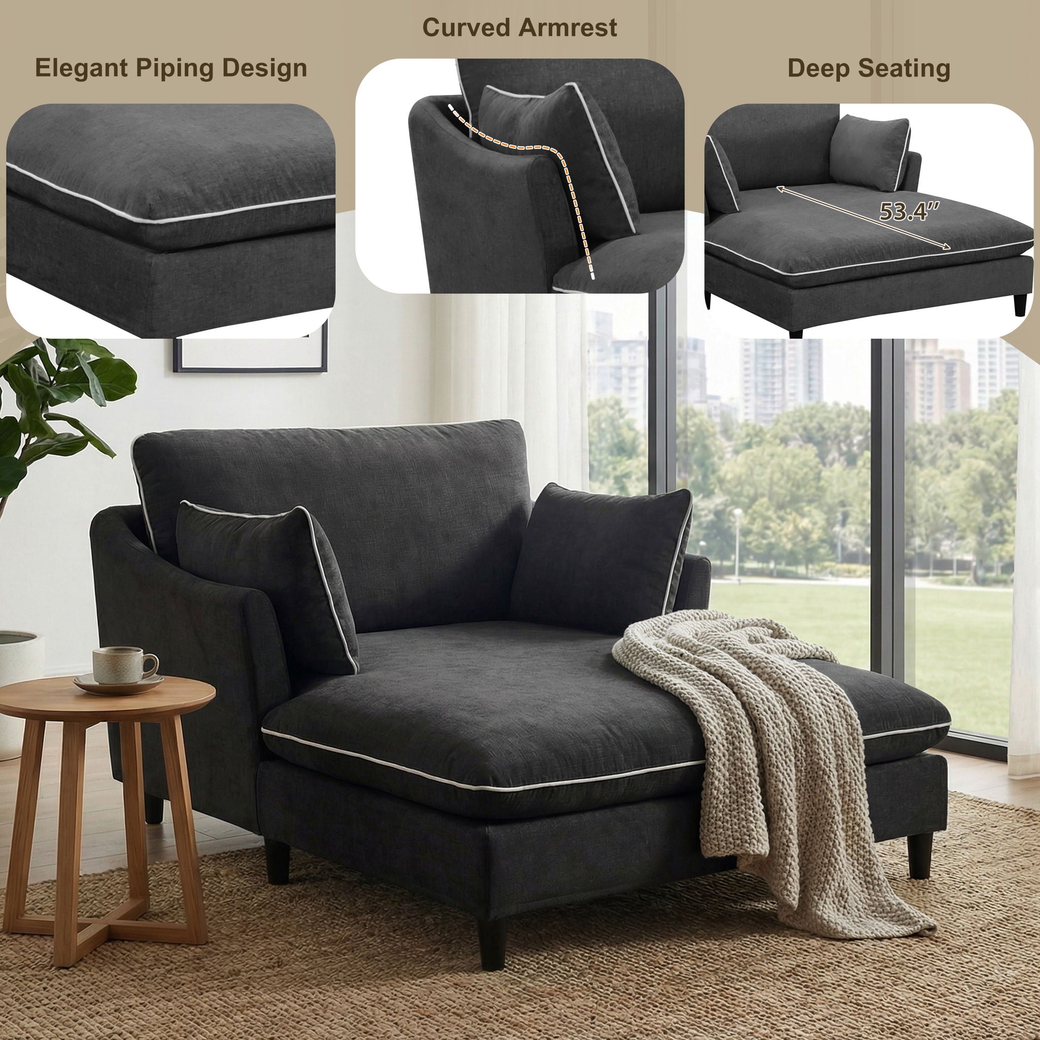 Modern Chaise Lounge Couch Sofa Bed With Pillows